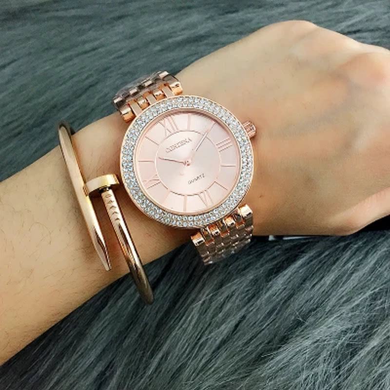 CONTENA Women'S Watches Fashion Rhinestone Ladies Watch Top Brand Luxury Silver Watch Women Watches Full Steel Clock Reloj Mujer