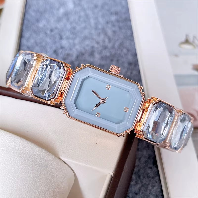 Fashion Brand Wrist Watches Women Girl Colorful Gems Swan Style Style Quartz Steel Metal Band Luxury Clock SW72