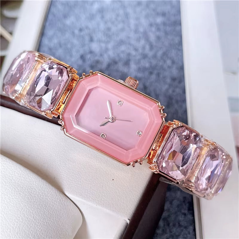 Fashion Brand Wrist Watches Women Girl Colorful Gems Swan Style Style Quartz Steel Metal Band Luxury Clock SW72