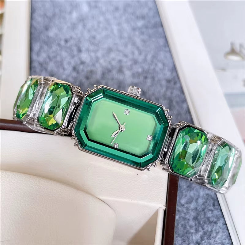 Fashion Brand Wrist Watches Women Girl Colorful Gems Swan Style Style Quartz Steel Metal Band Luxury Clock SW72