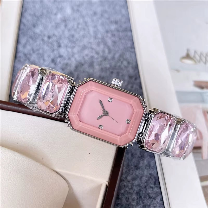 Fashion Brand Wrist Watches Women Girl Colorful Gems Swan Style Style Quartz Steel Metal Band Luxury Clock SW72