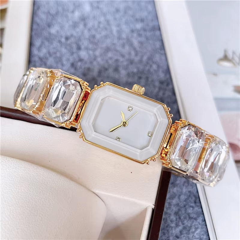Fashion Brand Wrist Watches Women Girl Colorful Gems Swan Style Style Quartz Steel Metal Band Luxury Clock SW72