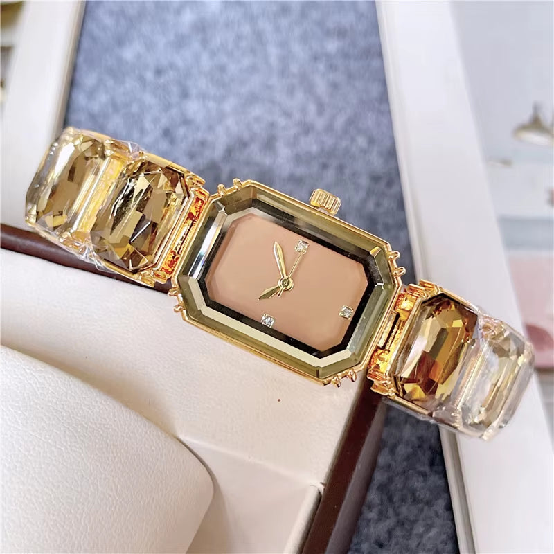 Fashion Brand Wrist Watches Women Girl Colorful Gems Swan Style Style Quartz Steel Metal Band Luxury Clock SW72