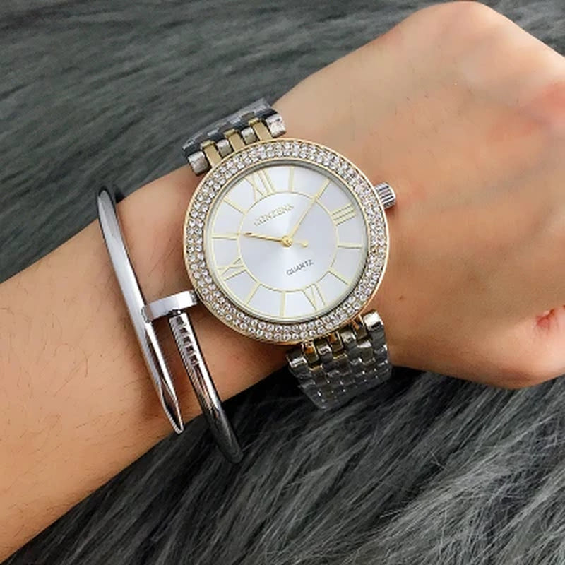 CONTENA Women'S Watches Fashion Rhinestone Ladies Watch Top Brand Luxury Silver Watch Women Watches Full Steel Clock Reloj Mujer