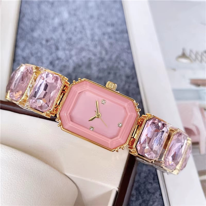 Fashion Brand Wrist Watches Women Girl Colorful Gems Swan Style Style Quartz Steel Metal Band Luxury Clock SW72