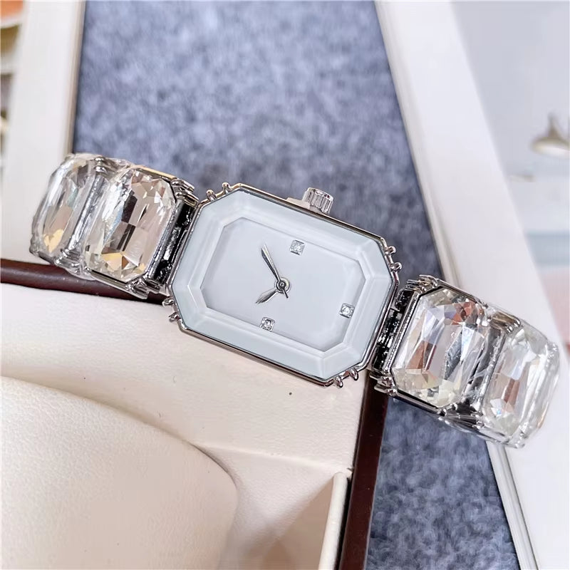 Fashion Brand Wrist Watches Women Girl Colorful Gems Swan Style Style Quartz Steel Metal Band Luxury Clock SW72