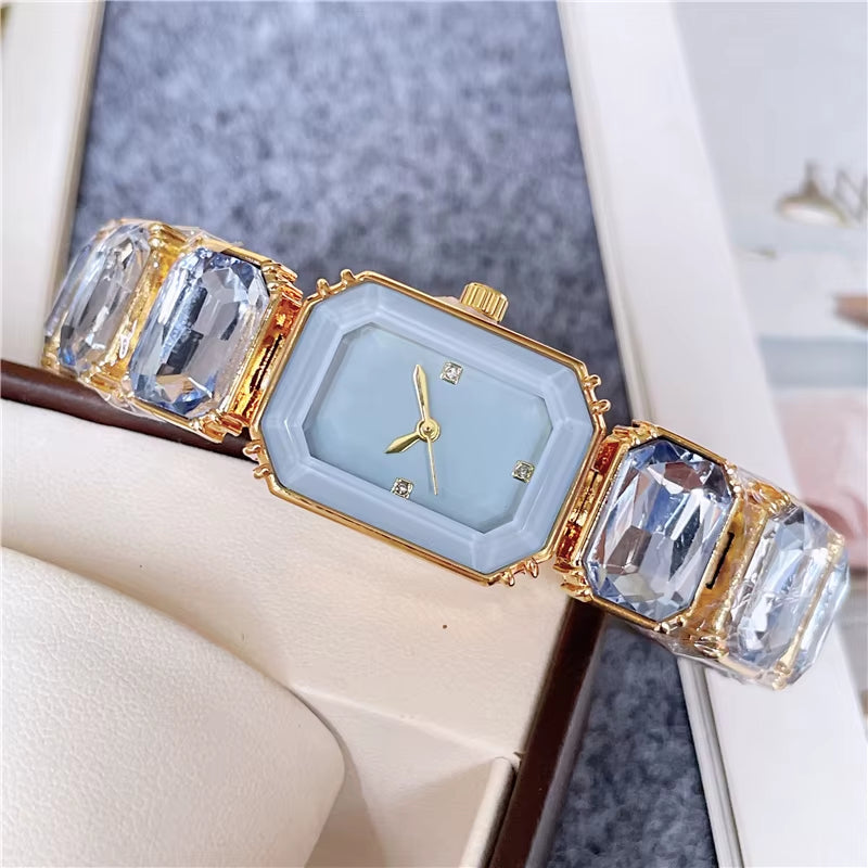 Fashion Brand Wrist Watches Women Girl Colorful Gems Swan Style Style Quartz Steel Metal Band Luxury Clock SW72