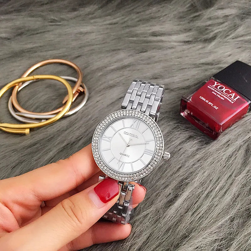 CONTENA Women'S Watches Fashion Rhinestone Ladies Watch Top Brand Luxury Silver Watch Women Watches Full Steel Clock Reloj Mujer