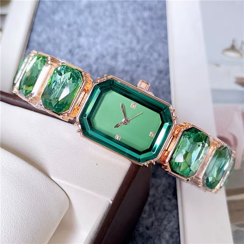 Fashion Brand Wrist Watches Women Girl Colorful Gems Swan Style Style Quartz Steel Metal Band Luxury Clock SW72