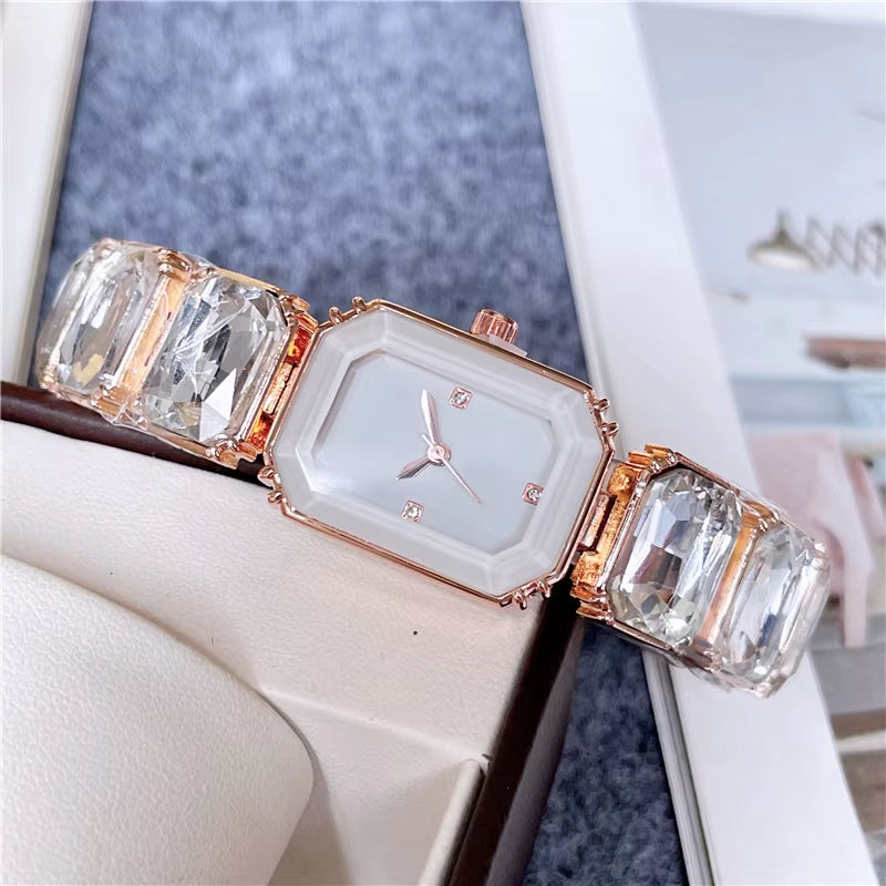 Fashion Brand Wrist Watches Women Girl Colorful Gems Swan Style Style Quartz Steel Metal Band Luxury Clock SW72